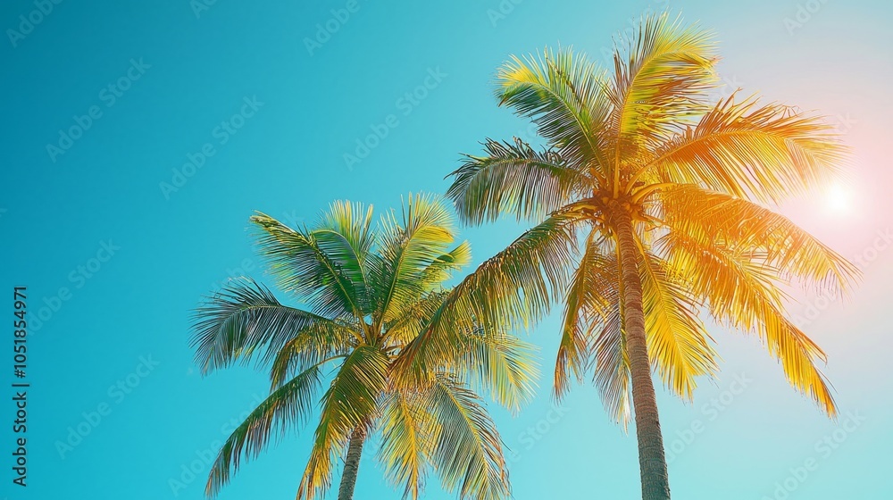 Obraz premium Lush Palm Trees Under Bright Blue Sky