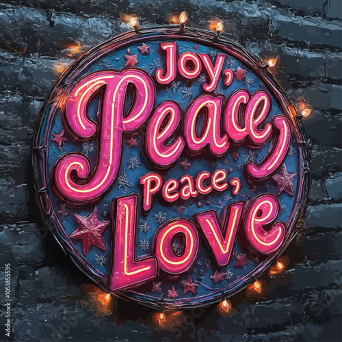 Neon Joy Peace Love Signs, Die Cut Vinyl Ready