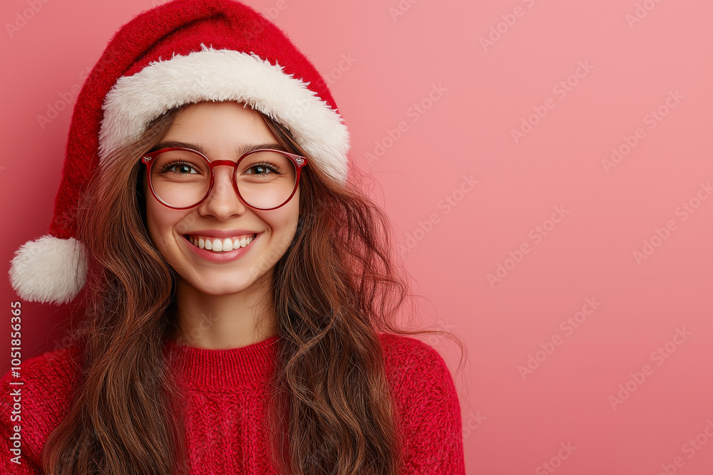 A beautiful woman wearing a Santa Claus hat A beautiful woman wearing a Santa Claus hat