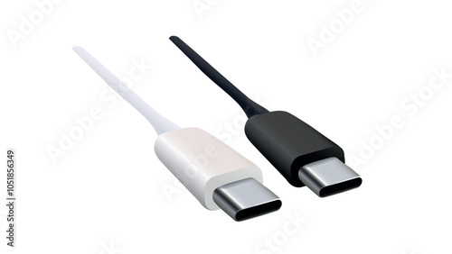 Fast charging type C cable. USB Type C Cable Plugs Isolated on White Background. realistic vector. 