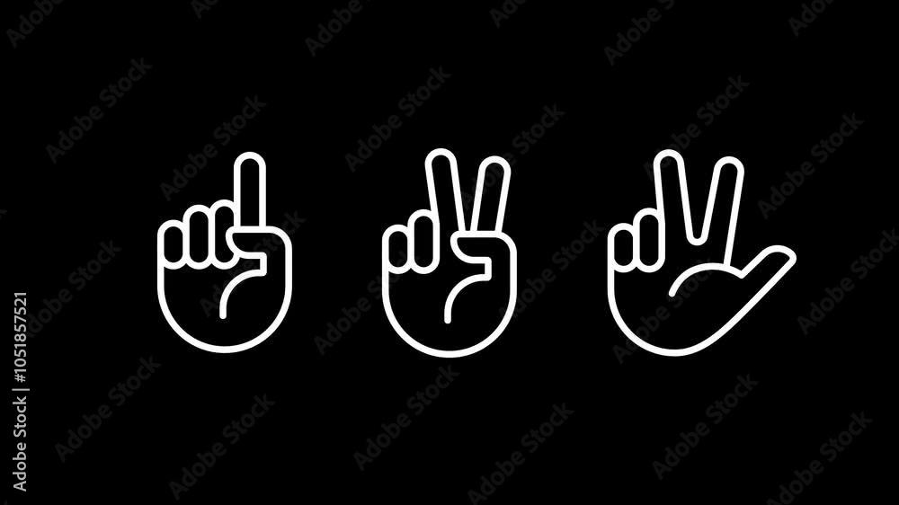 Finger countdown from three to one on transparent background