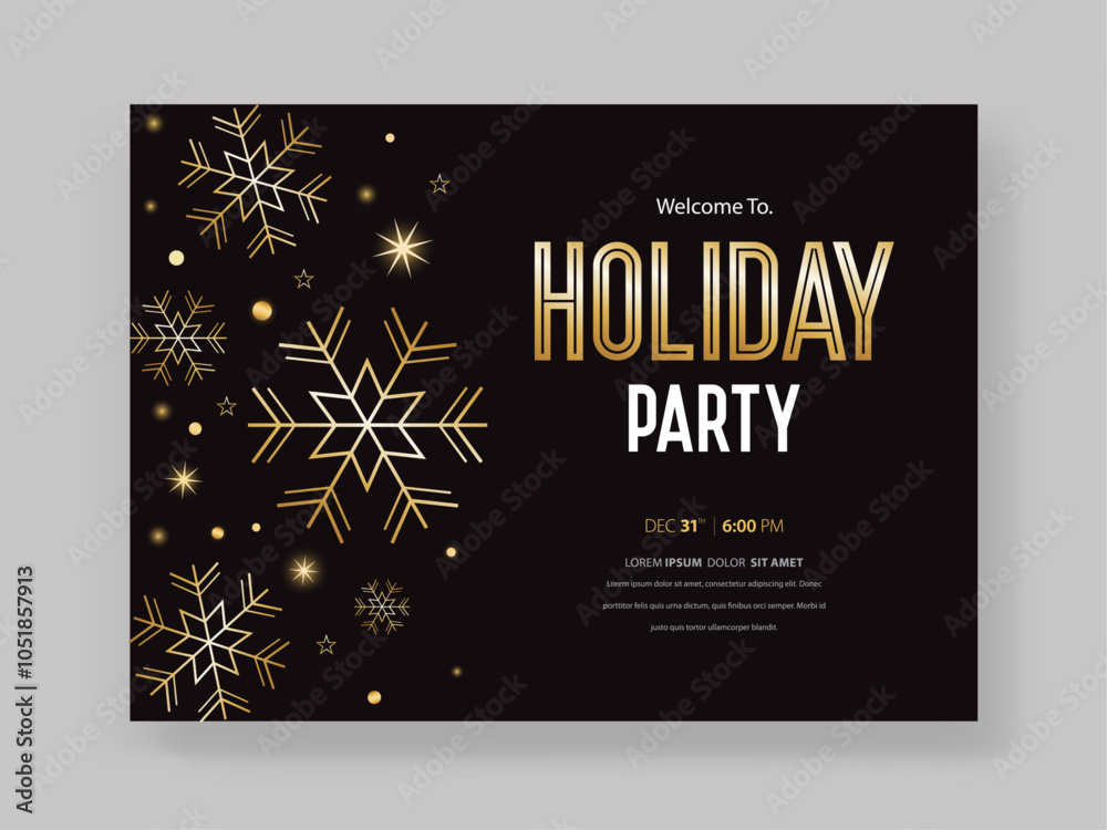 Obraz premium holiday party and happy new year party invitation card design. flyer. poster and greeting card banner template concept. gold color design. flat vector illustration