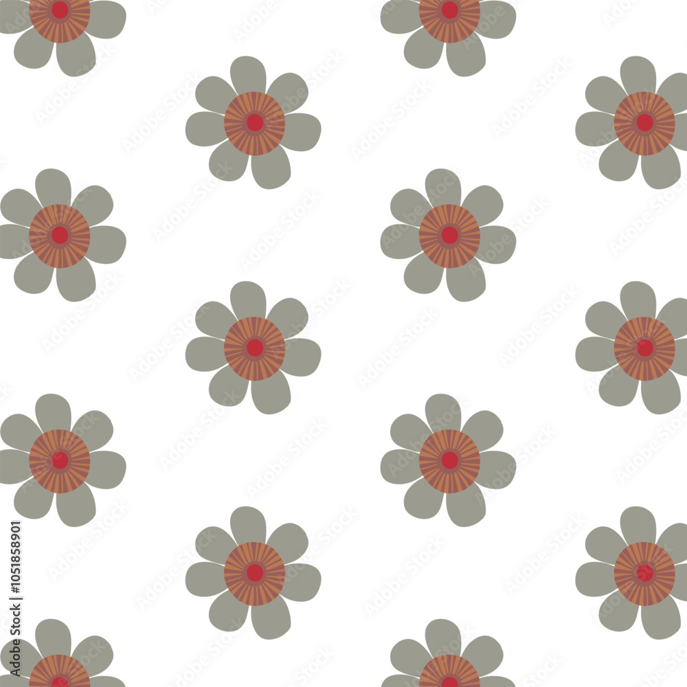 Obraz premium Colorful seamless wildflower pattern, vector illustration botany style, floral doodle background,minimal botanical art, funny basic nature shapes wallpaper. 