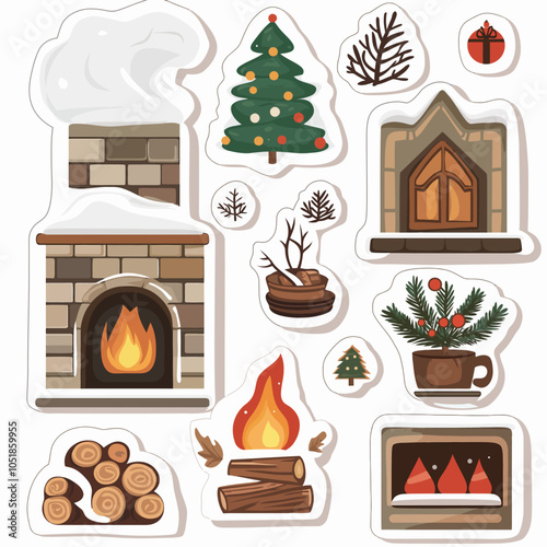 Cozy Fireplace Scenes: Die-Cut Vinyl Sticker Designs photo