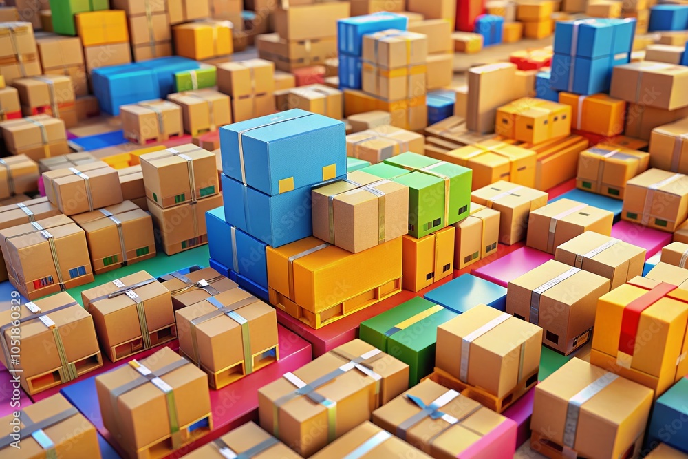Cardboard Boxes and Paper Parcels on Ground - Business Ecommerce Logistics Concept