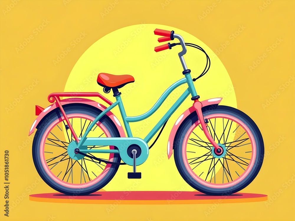 Fototapeta premium Colorful Bicycle Illustration Against a Bright Yellow Background