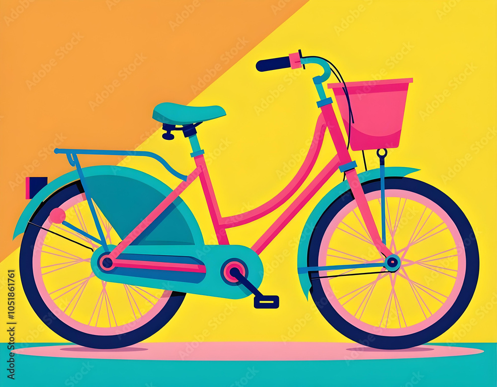 Fototapeta premium Colorful Retro Bicycle Illustration on Vibrant Background