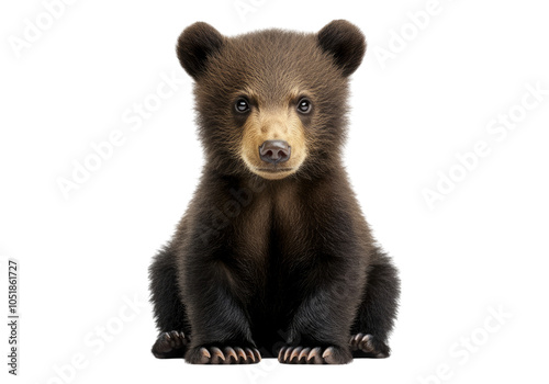 Photo of brown bear cub. Transparent background. Isolated PNG.