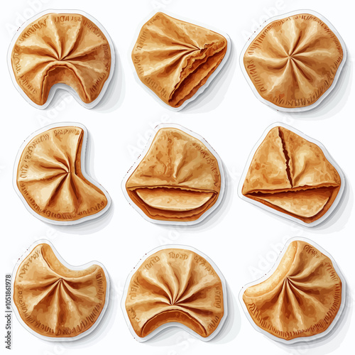 Fortune Cookie Die-Cut Vinyl Stickers, Vector Set