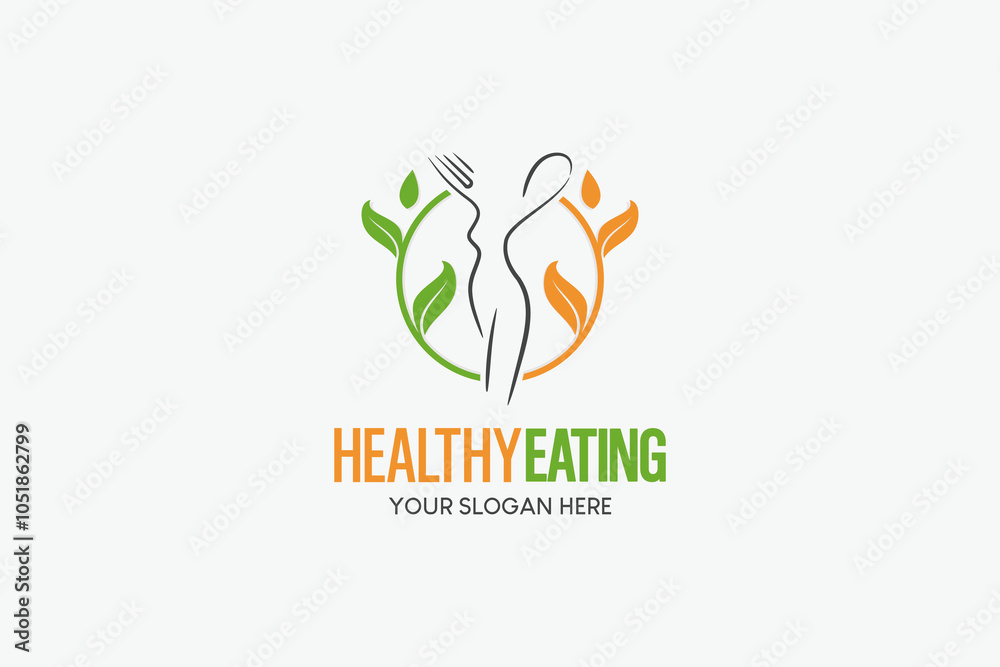 Fototapeta premium Beautiful body woman healthy eating logo design, natural women health food logo