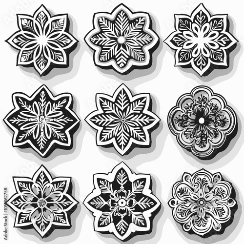 Snowflake Die Cut Vinyl Stickers: Geometric Festive Designs
