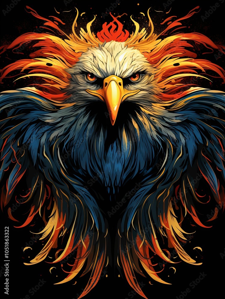 Fiery Eagle with Spread Wings and Intricate Feathers Fiery Eagle with Spread Wings and Intricate Feathers