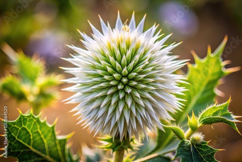 Captivating Macro Photography of Thorn Apple with White Flower, Sharp Center, and Blurred Background for Nature Enthusiasts and Botanical Illustrations photo