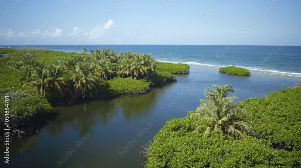 Serene Tropical Landscape with Lush Green Mangroves Serene Tropical Landscape with Lush Green Mangroves