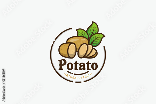 Potato logo design vector template with fresh green leaves