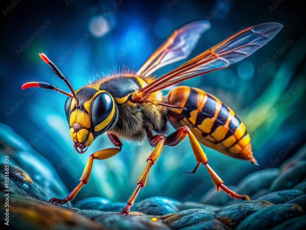 Close-Up of a Giant Wasp Captured in Long Exposure, Showcasing Nature's Beauty and Intricate Details for Nature Close-Up of a Giant Wasp Captured in Long Exposure, Showcasing Nature's Beauty and Intricate Details for Nature