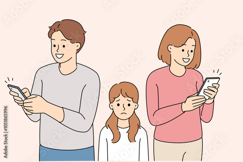 Addiction to smartphones among parents who ignore daughter, forgetting about importance upbringing