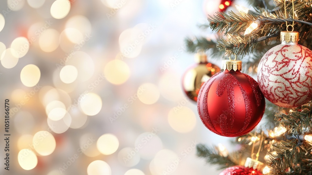 Obraz premium Elegant Red and Gold Christmas Ornaments Close-Up