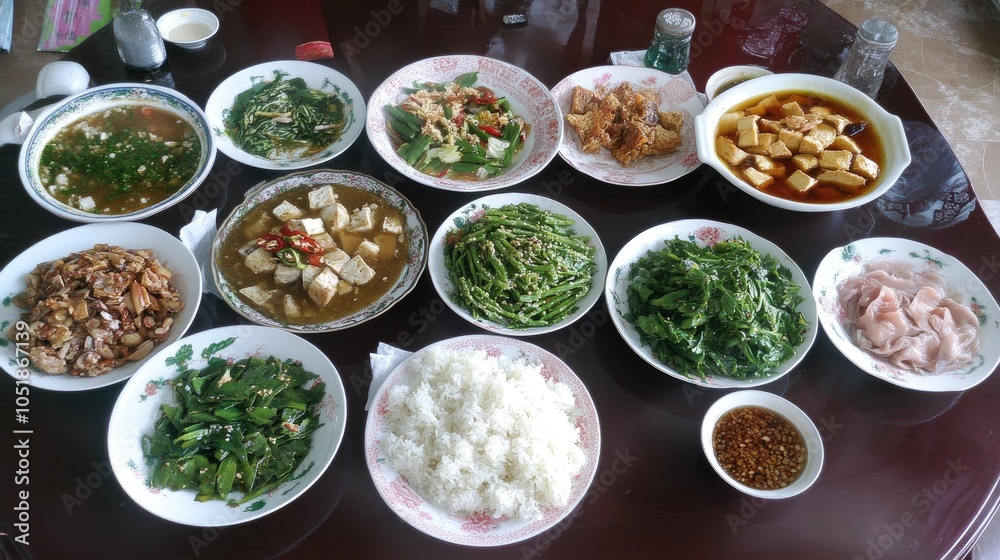 Abundance of Traditional Dishes on a Dining Table Abundance of Traditional Dishes on a Dining Table