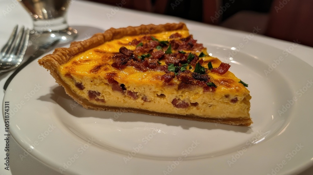 Delicious Quiche Lorraine on a White Plate Delicious Quiche Lorraine on a White Plate