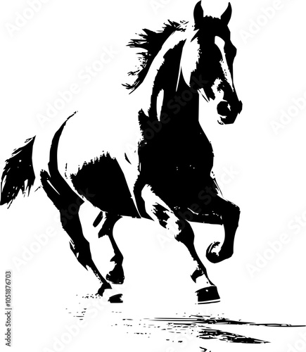 A silhouette of a horse in black and white