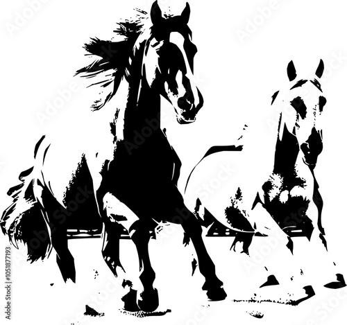 A silhouette of a horse in black and white