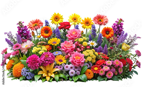 colorful flower garden in full bloom isolated on white background.AI GENERATED