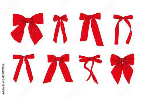 Set of red bows , satin bow for hair