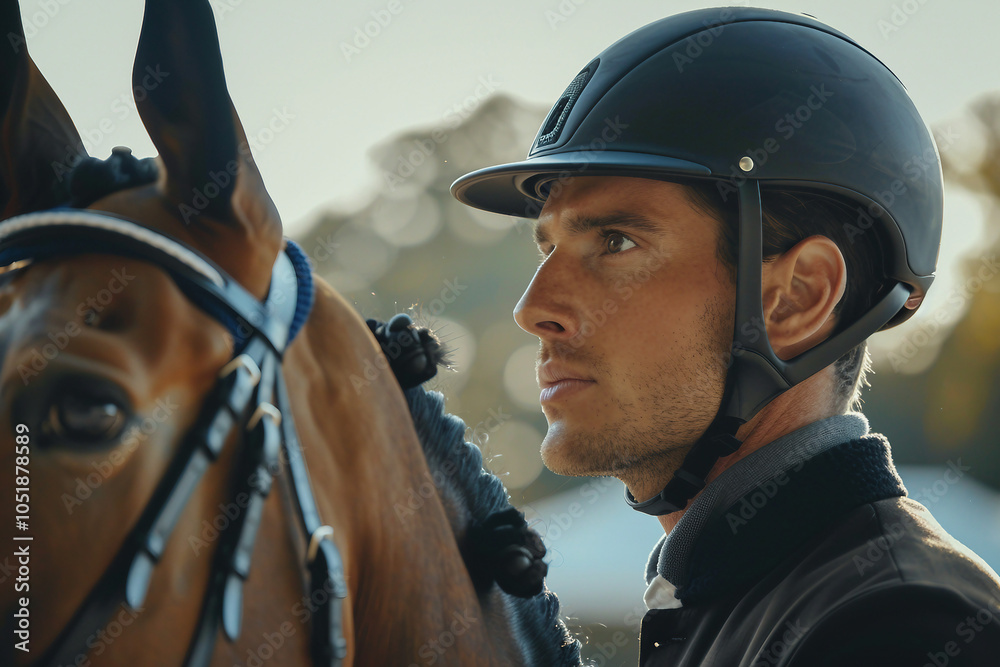 Generative AI illustration, equestrian sports lesson training, young person man woman kid learning to ride a horse Generative AI illustration, equestrian sports lesson training, young person man woman kid learning to ride a horse