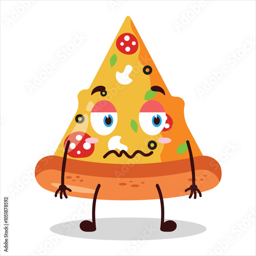cute nope expression of slice of pizza character