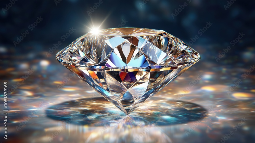 Brilliant diamond sparkling with light, showcasing intricate facets and reflections Brilliant diamond sparkling with light, showcasing intricate facets and reflections