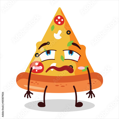 cute bored expression of slice of pizza character