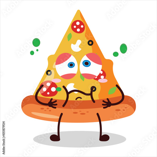 cute sick expression of slice of pizza character