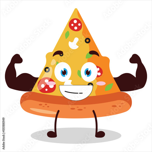 cute masculine healthy athlete expression of slice of pizza character