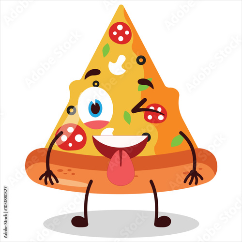 cute teased expression of slice of pizza character