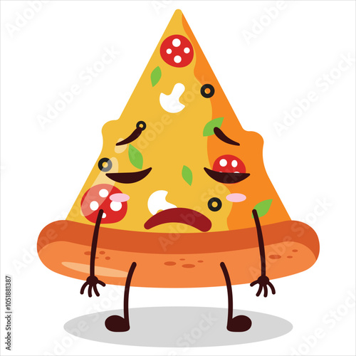 cute tired expression of slice of pizza character