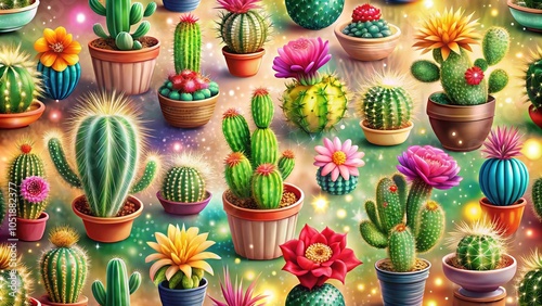 Cute Cactus Pattern for Tropical Decor - Desert Plants and Flowers for Home and Garden