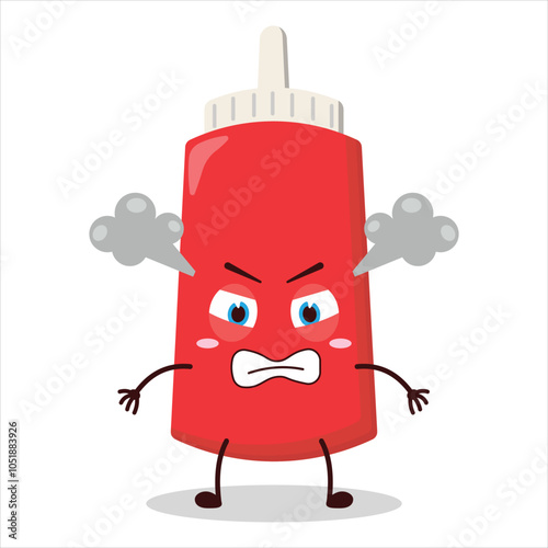 cute furious expression of tomato sauce bottle character