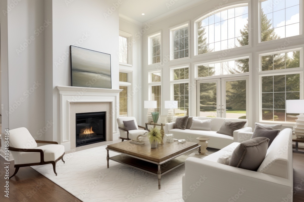 Fototapeta premium Living room architecture fireplace furniture.