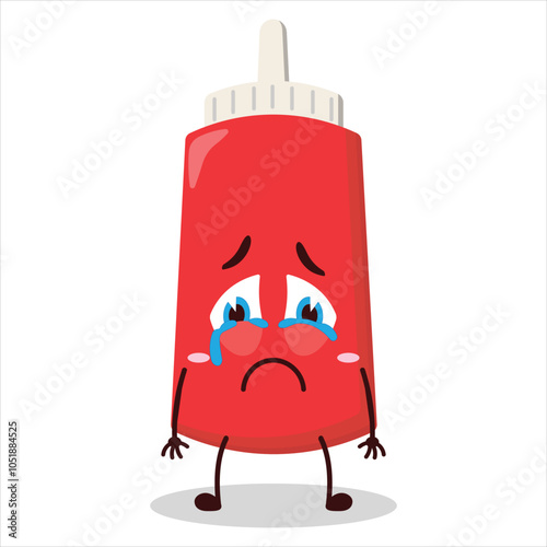 cute cry expression of tomato sauce bottle character