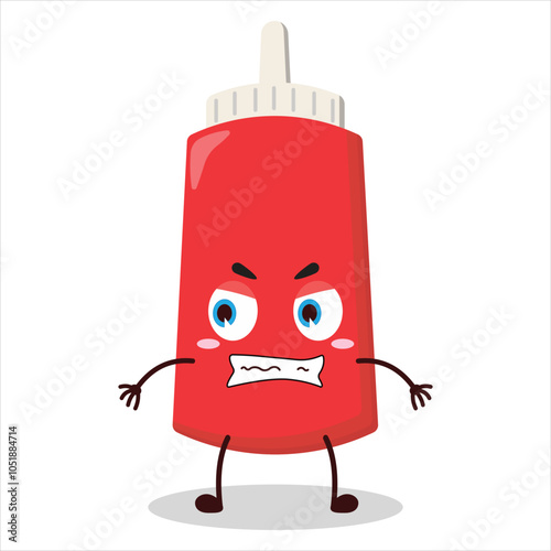 cute angry expression of tomato sauce bottle character