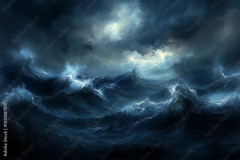 Dramatic ocean waves under a stormy sky. Dramatic ocean waves under a stormy sky.