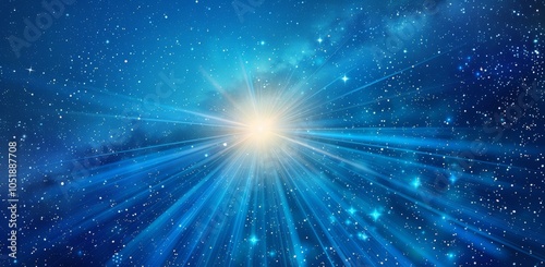 Blue Light Rays Emanating from the Center with Bright Stars in Space