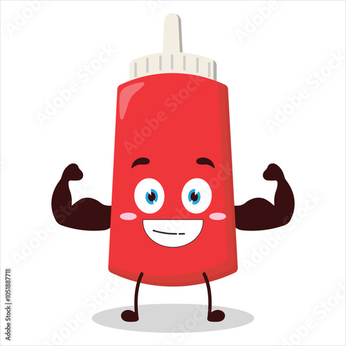cute masculine healthy athlete expression of tomato sauce bottle character