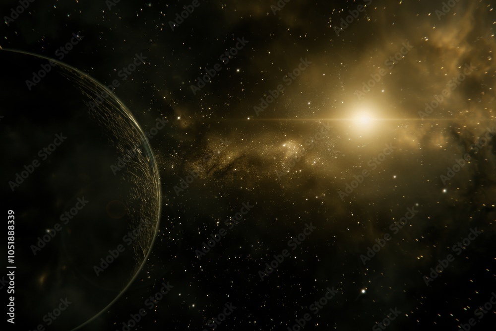 Obraz premium Bright Light Shining in the Depths of Dark Space with Bokeh Effect