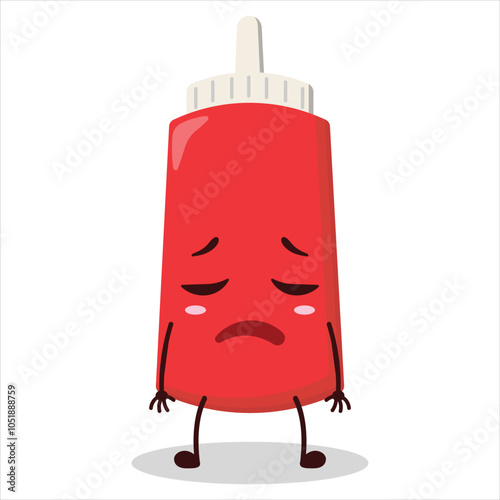 cute tired expression of tomato sauce bottle character