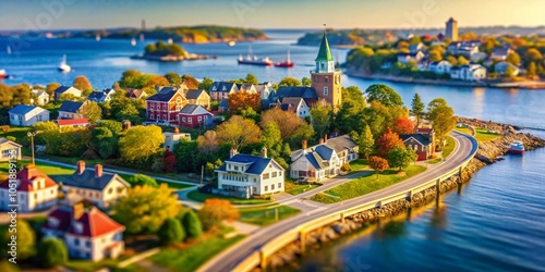 Detailed Rhode Island Map in Tilt-Shift Photography Style for Enhanced Visual Appeal