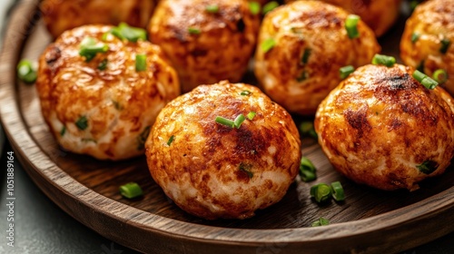 Delicious Takoyaki Balls on Wooden Plate