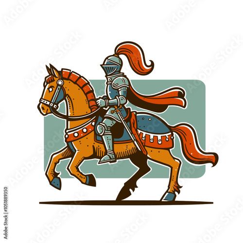 retro cartoon knight on a horse isolated vector illustration