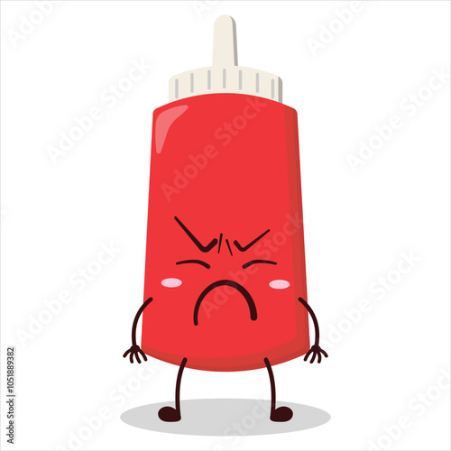 cute annoyed expression of tomato sauce bottle character